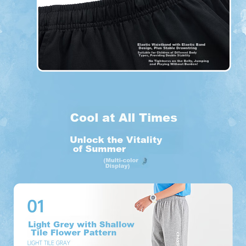 361° Children's Clothing, Kids' Shorts, Summer Boys And Girls Sports Elastic Breathable Knit Knee-Length Pants, Classic Black, Size 170 11