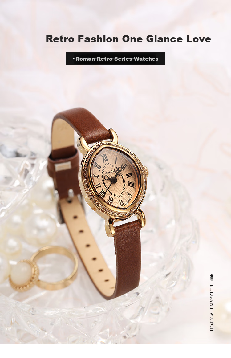 Julius Women's Watch, Charm Roman Style Leather Strap Versatile Ladies Watch, Waterproof Quartz Ladies Wristwatch, Coffee Color JA-567D 1