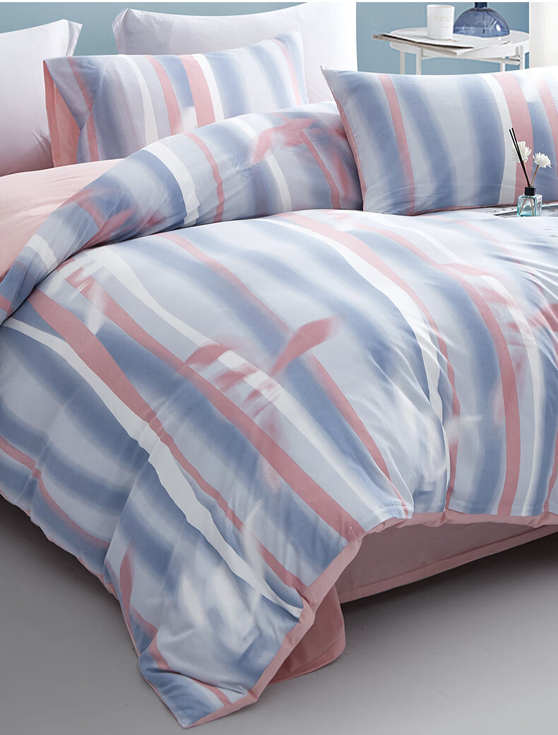 Hengyuanxiang All-Cotton Four-Piece Set, Class A Knitted Nai Tei Cotton, 100% Pure Cotton Bedding Set, Yingxi (Pink), 2.2*2.4m 1