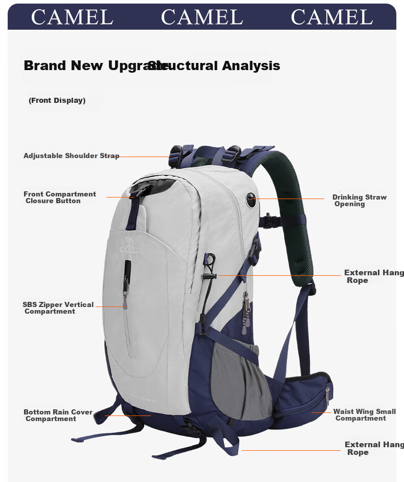 CAMEL Hiking Backpack, Outdoor Backpack, Travel Backpack, Mountaineering Backpack, Trekking Backpack, 2S04001A, Premium Gray 5