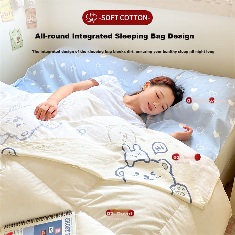 Wuyinliangpin 100% Pure Cotton Class A Hotel Hygiene Bedding Set with Pillowcases And Duvet Cover for Business Trips And Travel, Double Sleeping Bag 180x210cm