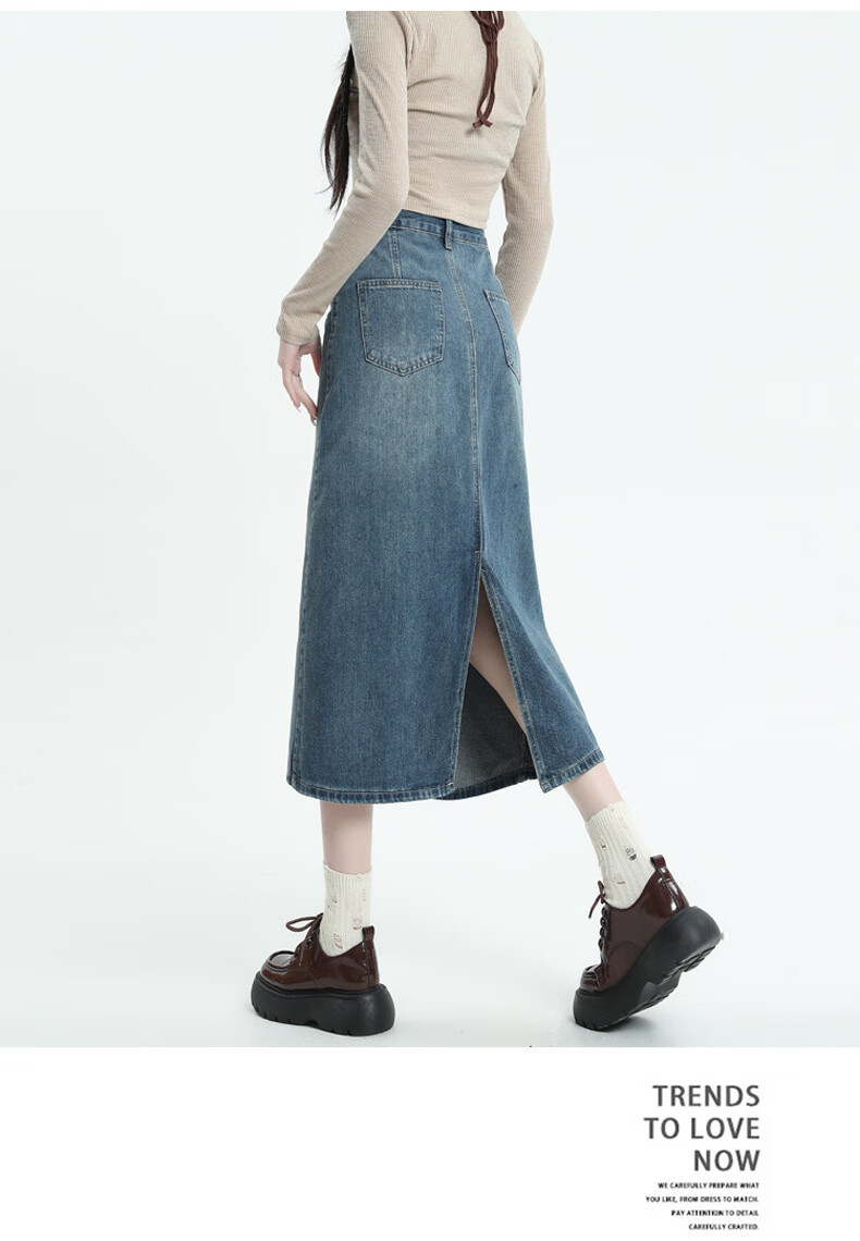 Langsha Women's Denim Skirt 2026 New High-Waist A-Line Slimming Back Slit Casual Mid-Length Pencil Skirt 15