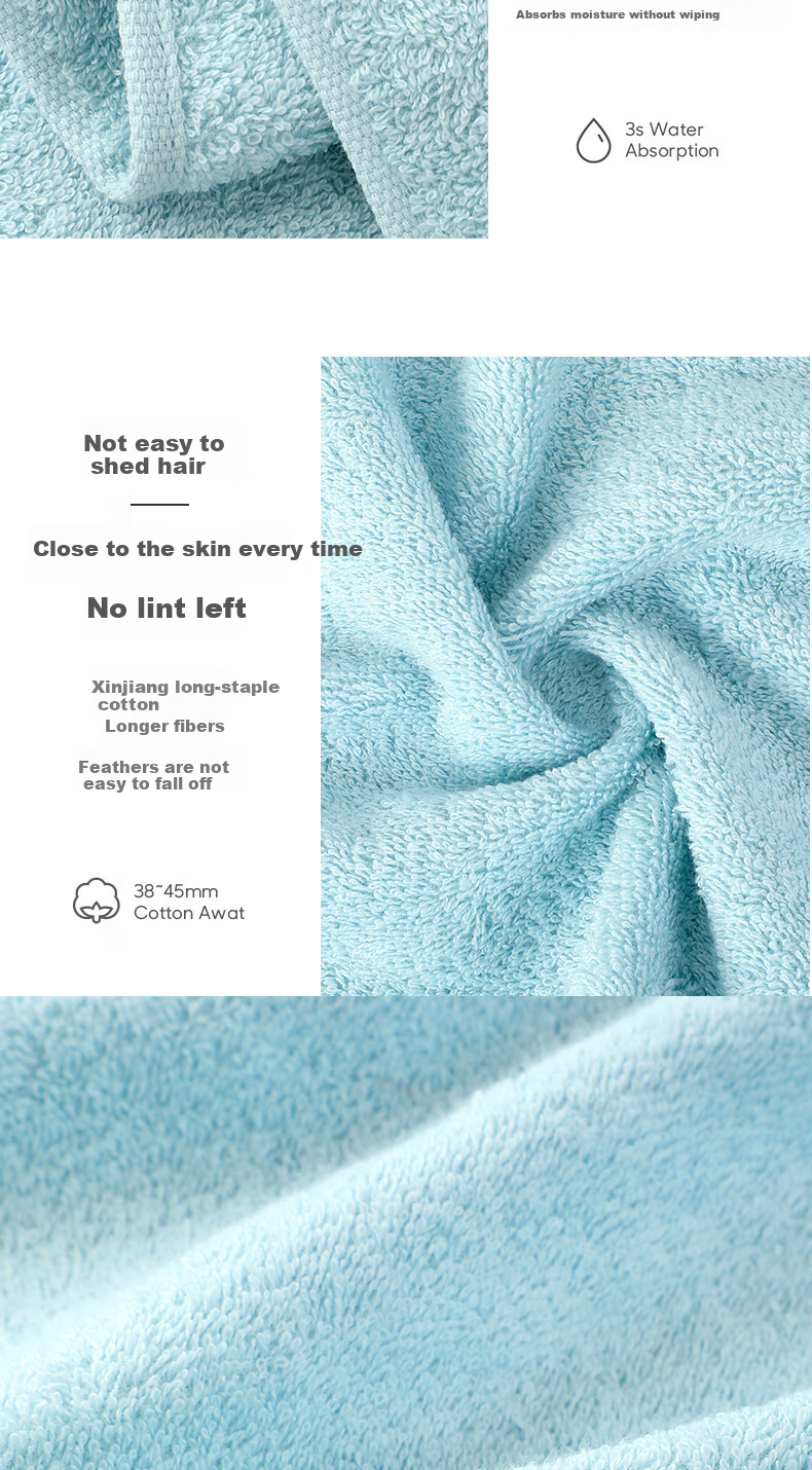 Grace Pure Cotton 5A Antibacterial Towel for Women, Home And Hotel Use, Men's Solid Color Satin Edge Face Towel, All-Cotton Blue + Gray Sports 9