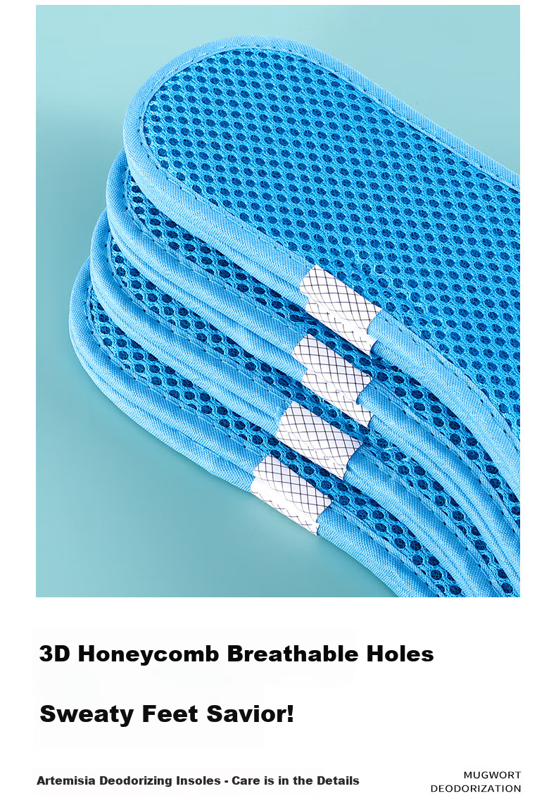 3AnGnI Anti-Odor Insoles for Men, Mugwort Breathable Sweat-Absorbing Non-Stuffy Odor-Eliminating Sports Shock-Absorbing Soft Cushioning for Long Standing 16