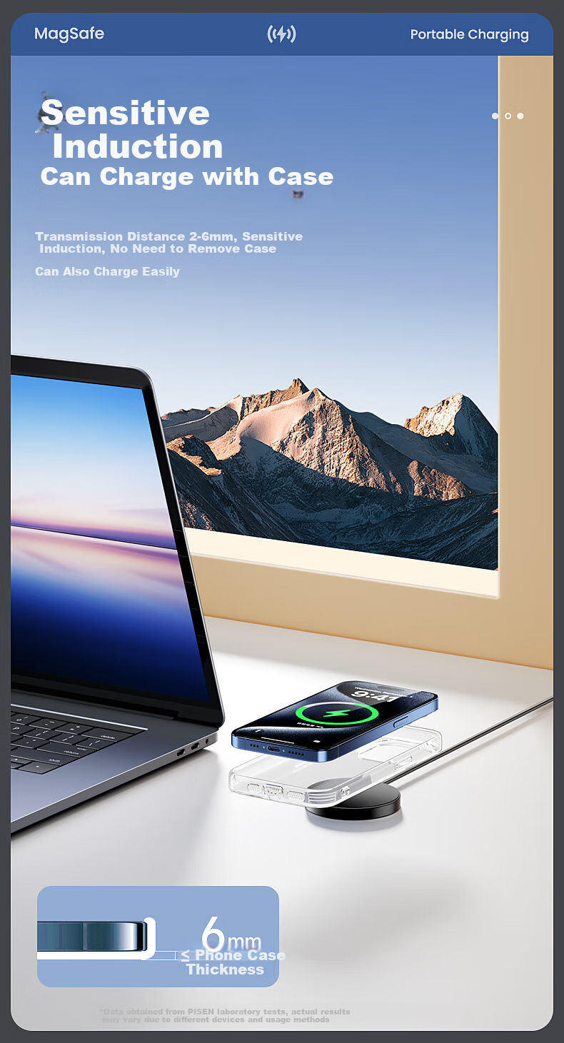 Pisen Apple Wireless Charger Magsafe Magnetic Fast Charging for IPhone 17 Air Charging Pad Compatible with Apple 17 Pro/16/15, Huawei, Xiaomi, Samsung Phones Charging Dock 6