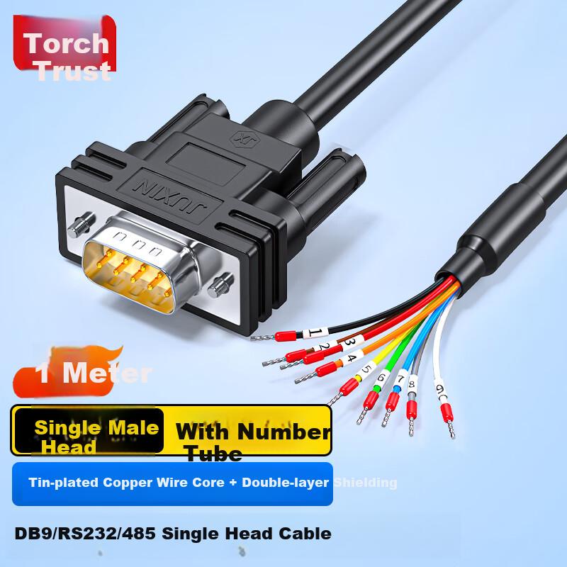 Кабель JUXIN DB9 Male to Wire RS232/485 Serial, 9-Pin, без пайки, 24AWG, двойное экранирование, 1 метр