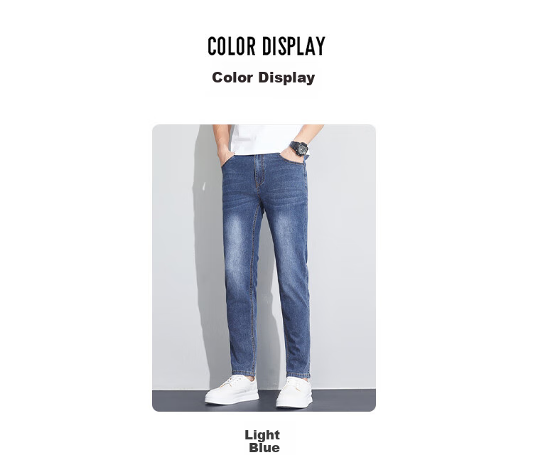 JEEP Jeans for Men, Slim Straight Casual Pants, Trendy Versatile Trousers, Men's Pants 099, Light Blue, Size 30 4
