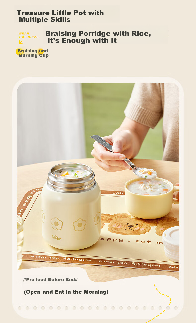 Bear Thermal Food Jar, 316 Stainless Steel Insulated Food Container with Bowl And Spoon for Rice, Porridge, And Travel Meals, Children's Unisex 500ml 9