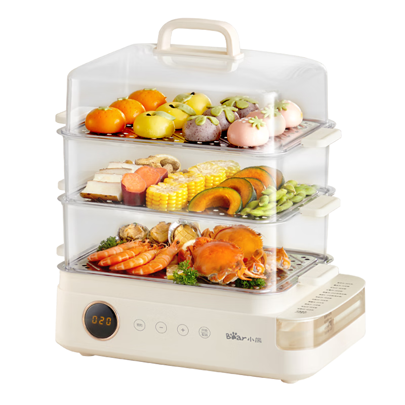 Bear Electric Steamer, 24L Three-Layer Large Capacity External Water Tank, Multi-Functional Household Electric Steaming Box, Stainless Steel Steaming Tray, Versatile Steamed Bun Pot DZG-CB3P2