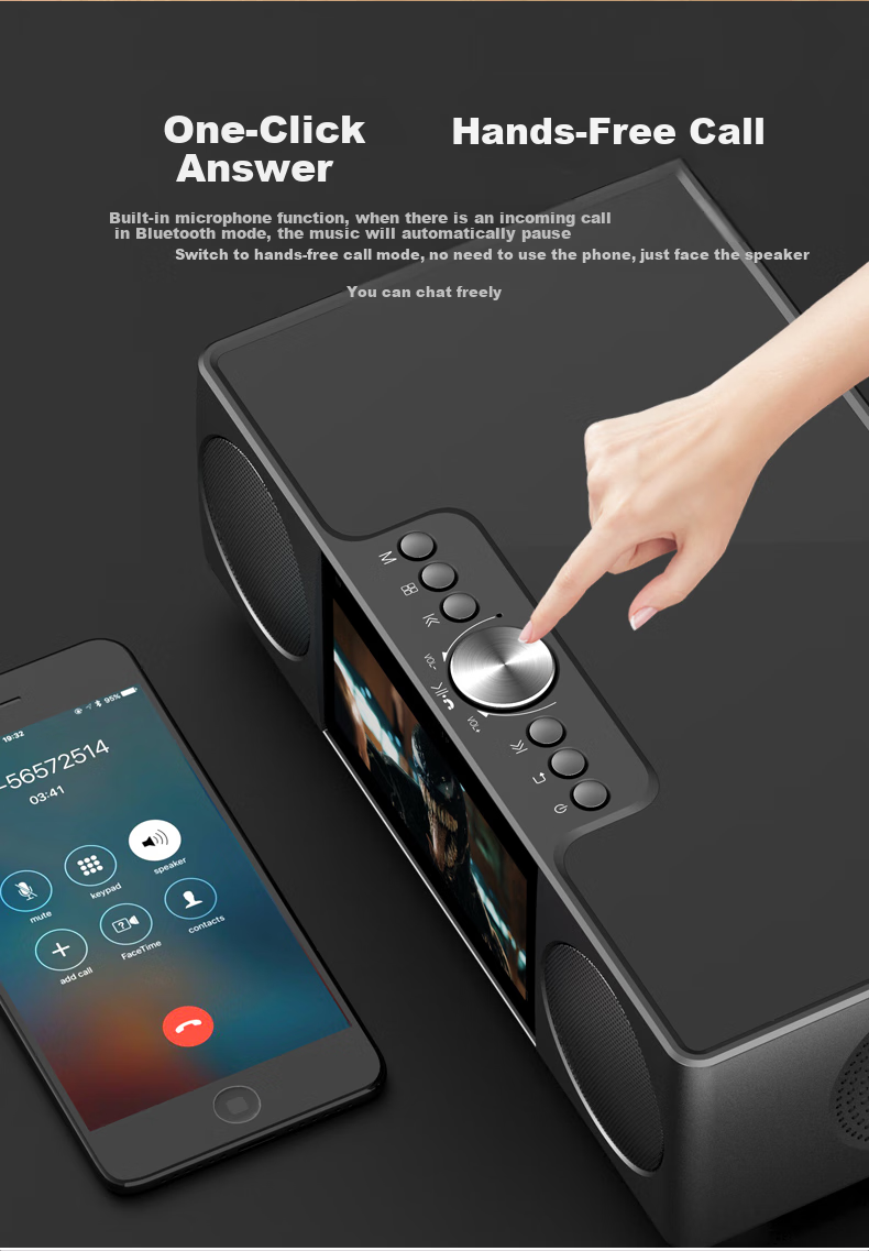 Soaiy Bluetooth Speaker Alarm Radio All-In Computer High-Quality Smart Portable Subwoofer Wireless Music Player with Card Slot LCD S69 Black 6