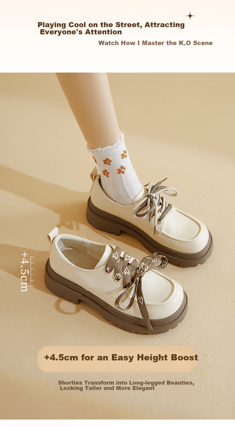 Daphne Lace-Up Platform Loafers for Women, 2026 New Spring Commuter Shoes, Height-Increasing Lace-Up Leather Shoes for Petite Wome 4