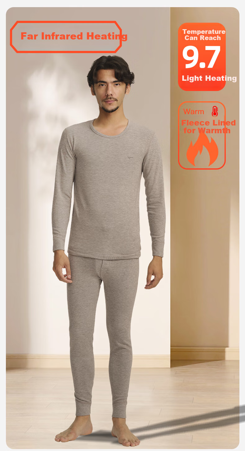 SEPTWOLVES [Temperature Rise 9.7°C] Men's Thermal Underwear Set for Autumn And Winter, Fleece-Lined Long Johns with Far-Infrared Heating, Round Neck Top And Bottom 1