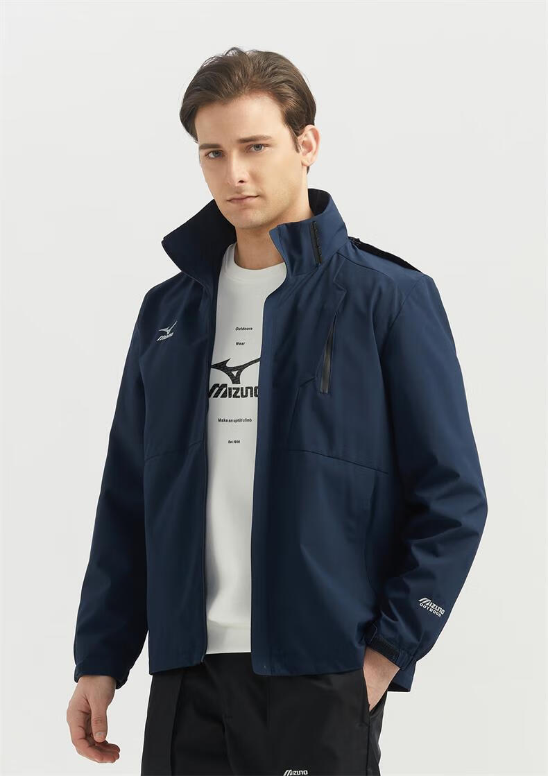 MIZUNO Outdoor Casual Jacket Men's Windproof Waterproof Couple Hooded Woven Coat Dark Blue 2XL 4