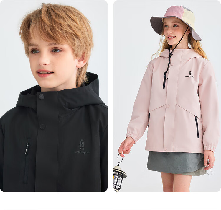 Hush Puppies Kids Three-Proof Jacket Spring and Autumn Outdoor Windbreaker Boys Windproof Coat White Sand Silver 150 12