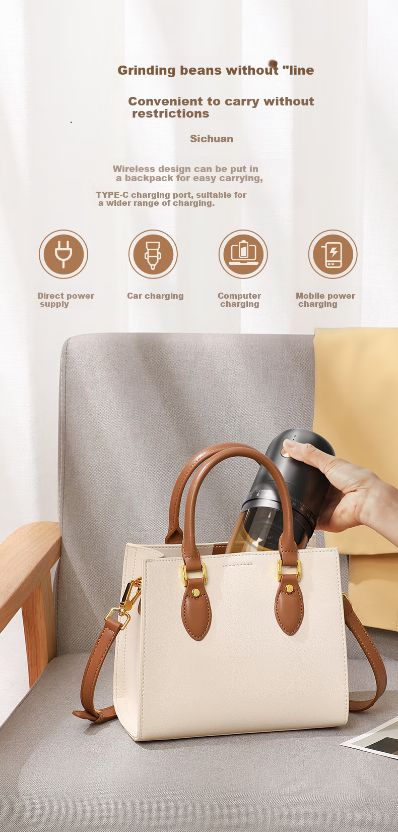 CLITON Electric Coffee Grinder Portable Handheld Coffee Mill for Pour-Over Brewing And Grinding Coffee Beans 6