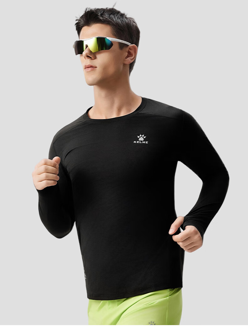 KELME 2025 Spring Cotton-Feel Quick-Dry Long Sleeve Sports T-Shirt Running Football Training Long Sleeve Sportswear Agate Black 2XL 8