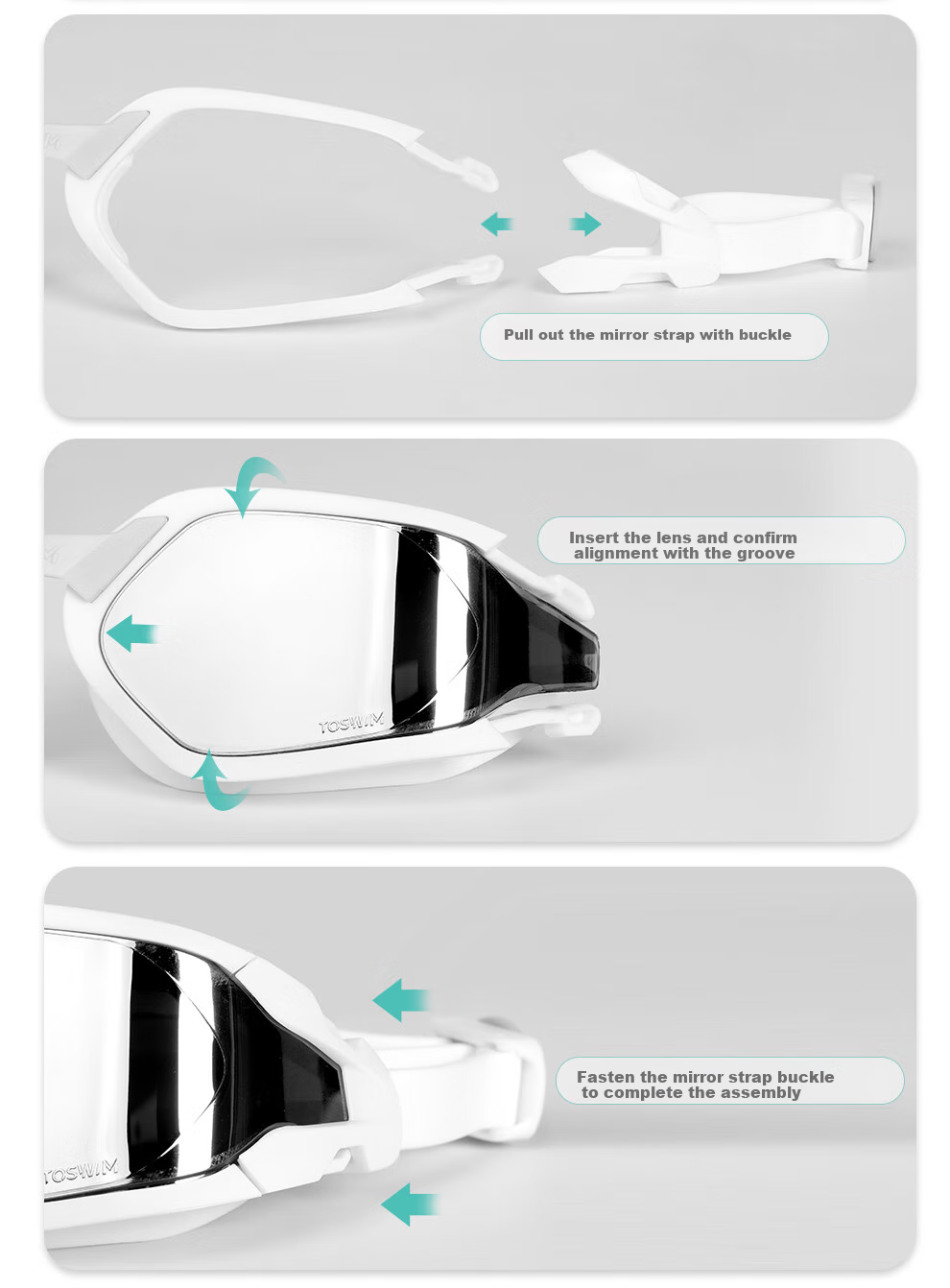 TOSWIM Myopia Swimming Goggles for Men And Women, High Definition Anti-Fog, Left And Right Prescription Available, Swimming Goggles with Single Lens, Silver Coated Film, -6.00 Diopters 12