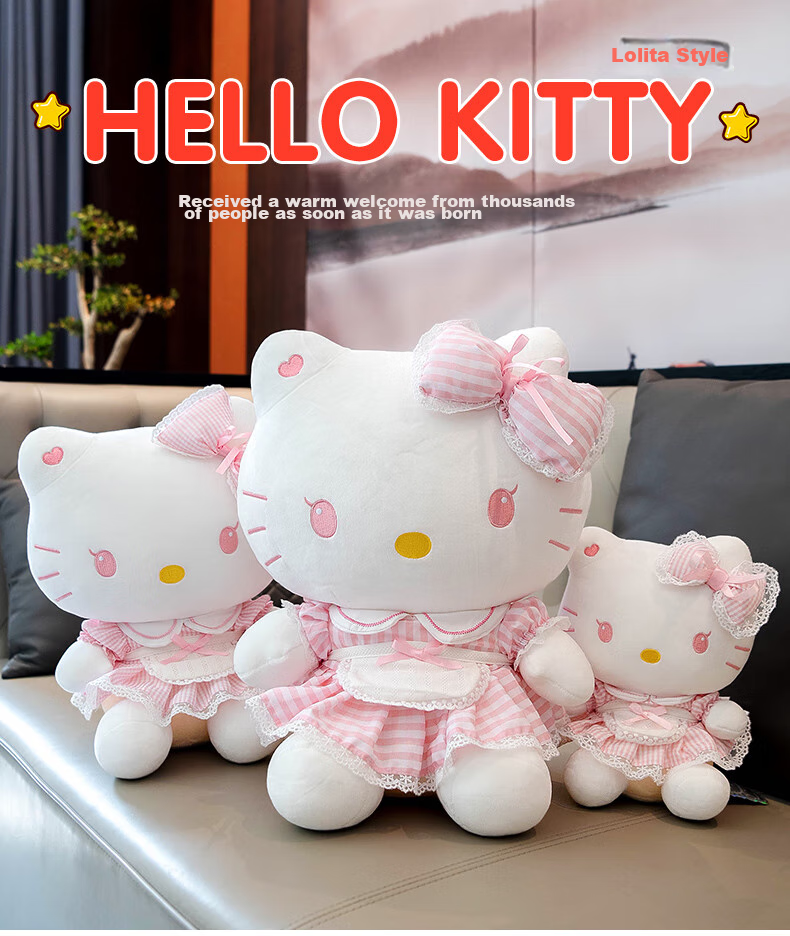 Hello Kitty Sanrio Plush Toy Doll Stuffed Animal Pillow Decoration Birthday Gift for Girls, Cat Cat Figurine 1