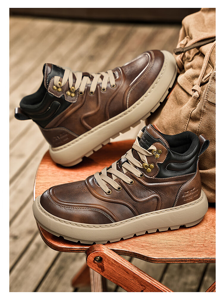 Bull Family Martin Boots Men Autumn Winter British Style High-top Work Shoes Vintage Durable Leather Outdoor Hiking Boots for Men 17