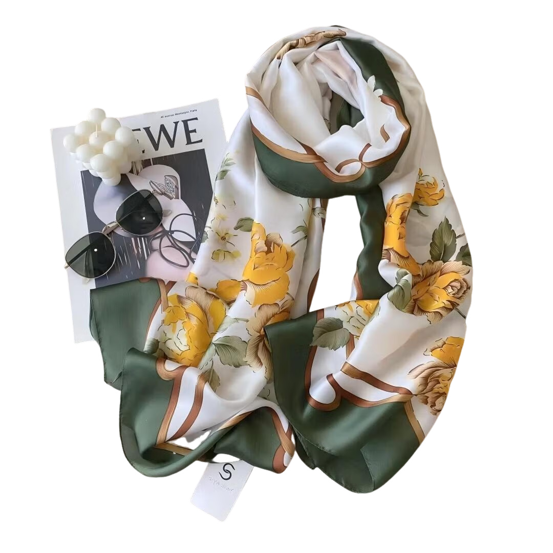 FitonTon Silk Scarf for Women, High-End Gift Shawl with Floral Print, Mother's Day And New Year Gift Box Set for Mom
