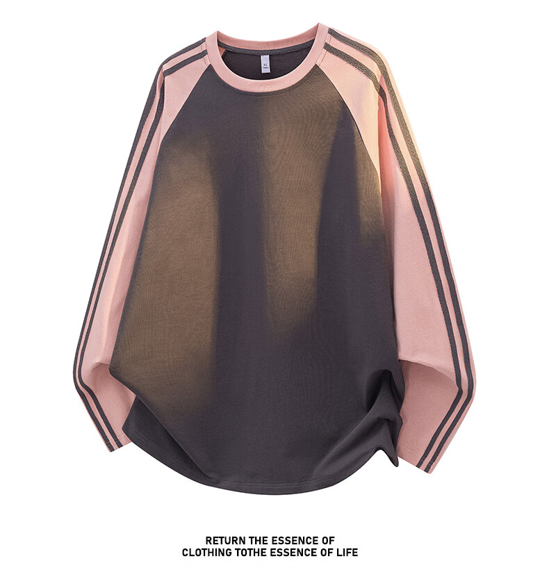 Dingfengbaoluo American Style Colorblock Sweatshirt Men Autumn Patchwork Crewneck Striped Loose Casual Long Sleeve T-Shirt XXH08 Heather Gray 2XL 6