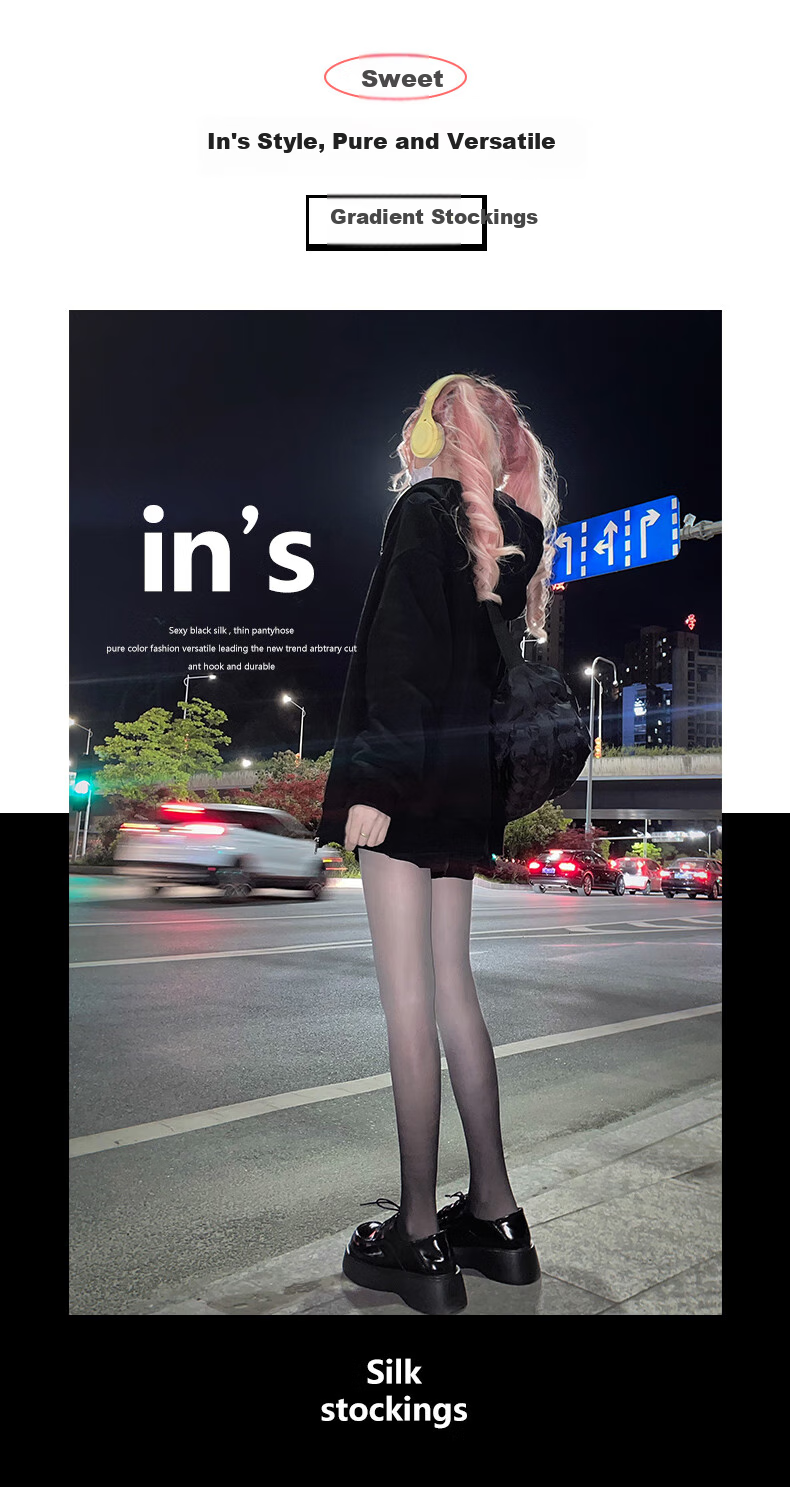 LangSha Gradient Color Ultra-Thin Stockings Trendy Pure Girl Gradient Black Slimming Ins Fashion Gradient Black Tights 2 Pairs One Size 8