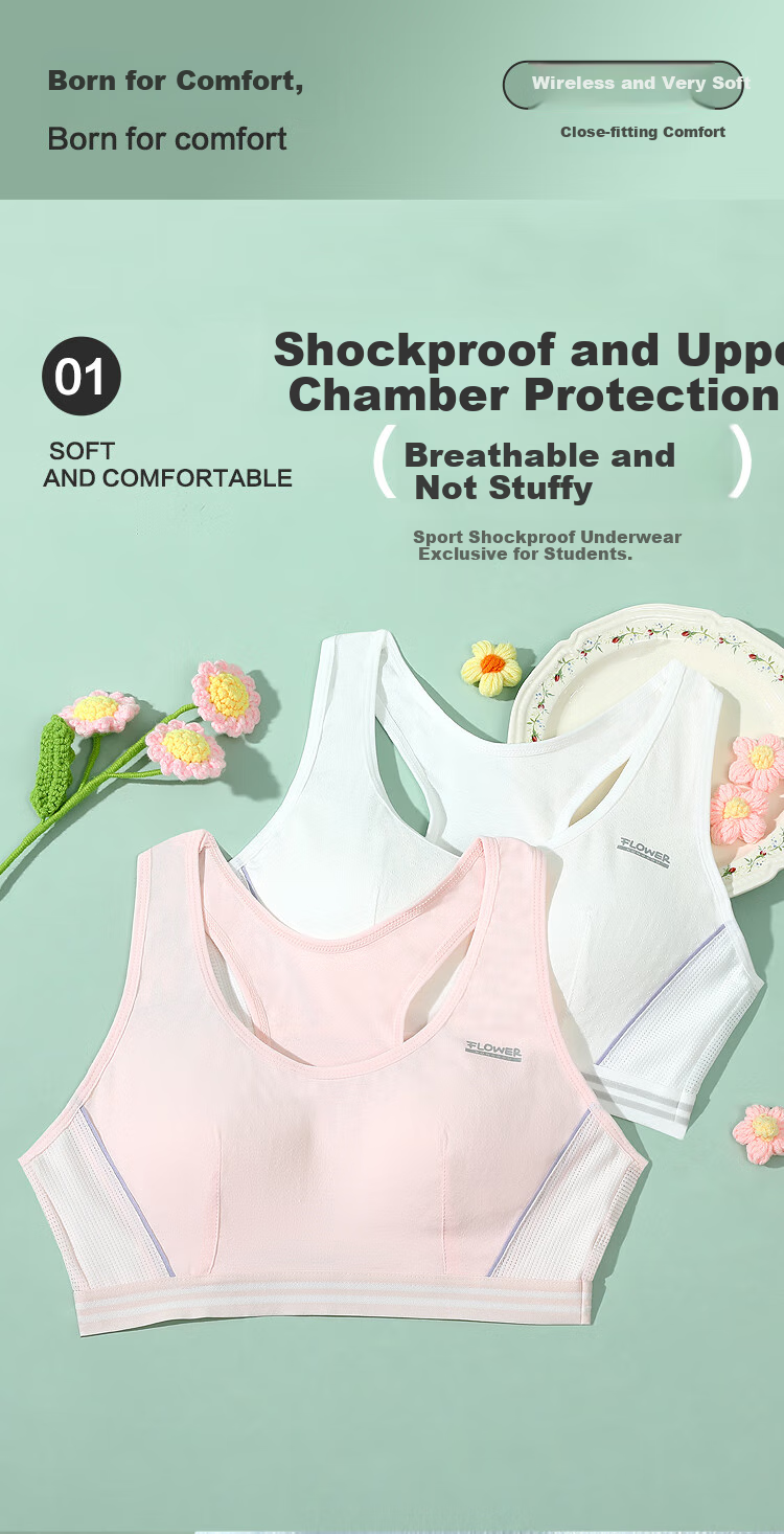 Hodohome Girls' Underwear, Puberty Stage Two, Mesh Breathable Bra, Middle School Student Wireless Vest, 038A80 3