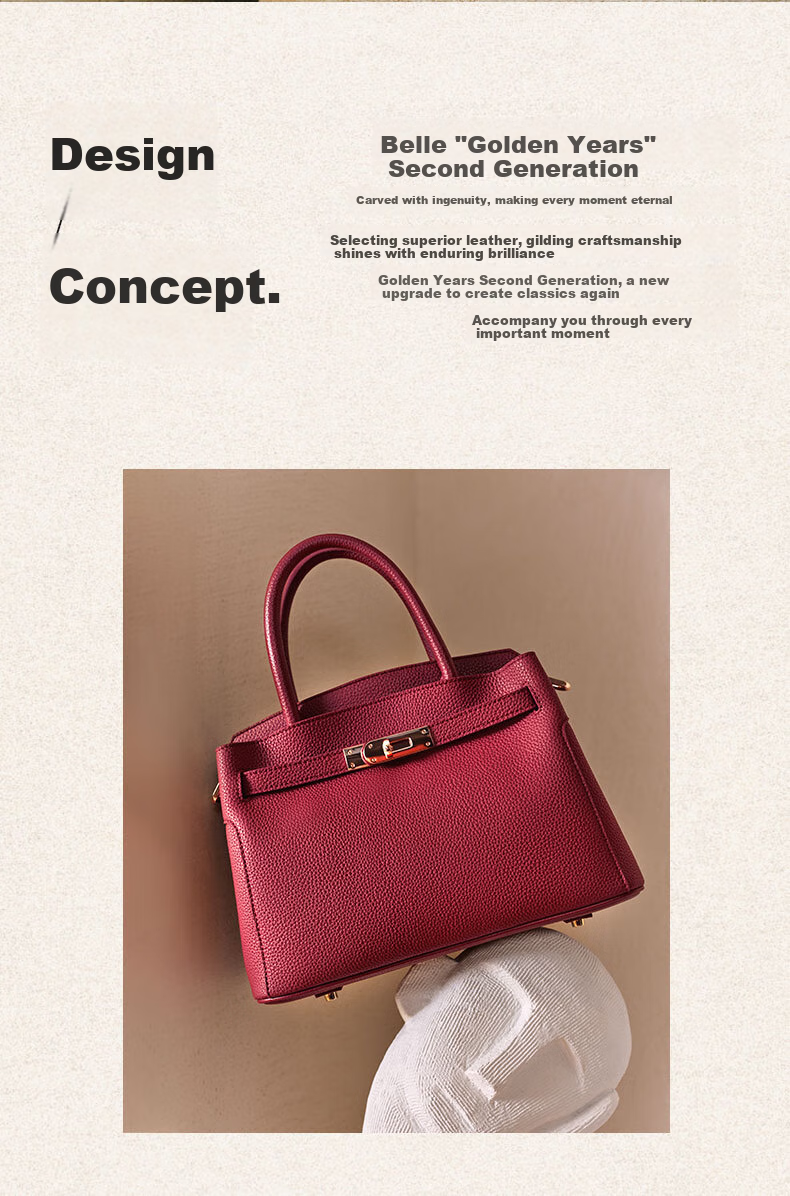 Belle Mother's Day Gift for Women, Gold-Plated "Golden Years" Platinum Bag for Mom, Lychee Pattern Wedding Bag X7257AX5, Racing Red 3