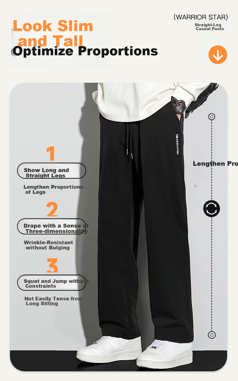 Warrior Men's Pants, Autumn Loose Casual Trousers, Straight Wide-Leg Sports Sweatpants, Versatile Long Pants for Men, Black, 2XL 1