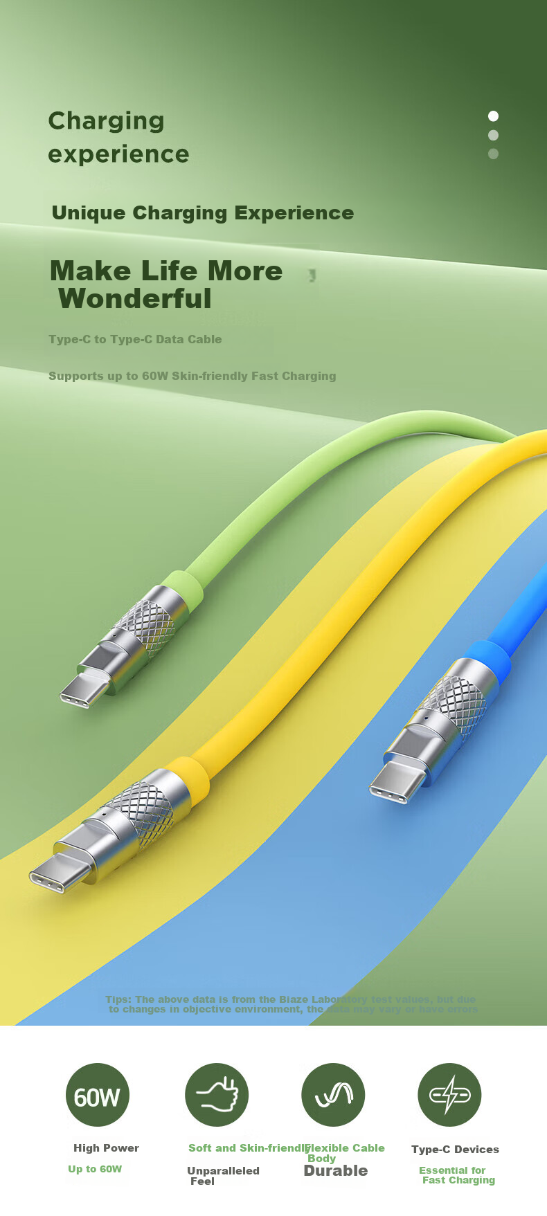 BIAZE Dual-Head Type-C Data Cable Compatible with Apple Charging Cables, PD60W Fast Charging, Ctoc Car Charger, IPhone 18/17/16/15 Pro Max, Huawei, Xiaomi, Android, IPad Tablet 1