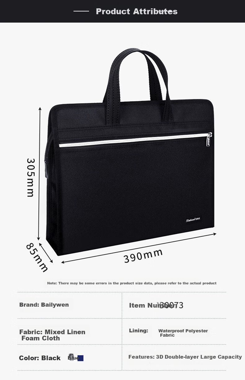 Bailiwen B0073 Black 3D Handbag Briefcase Business Document Bag Large Capacity Laptop Bag for Men, Office Meeting Briefcase Professional Commuter Bag 2