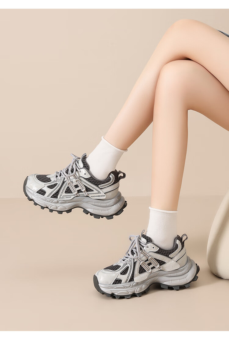 ZHR [Shen Yue Same Style] Thick Sole Dad Sneakers Women Height Increasing Casual Sports Shoes KS251F Gray Size 38 13