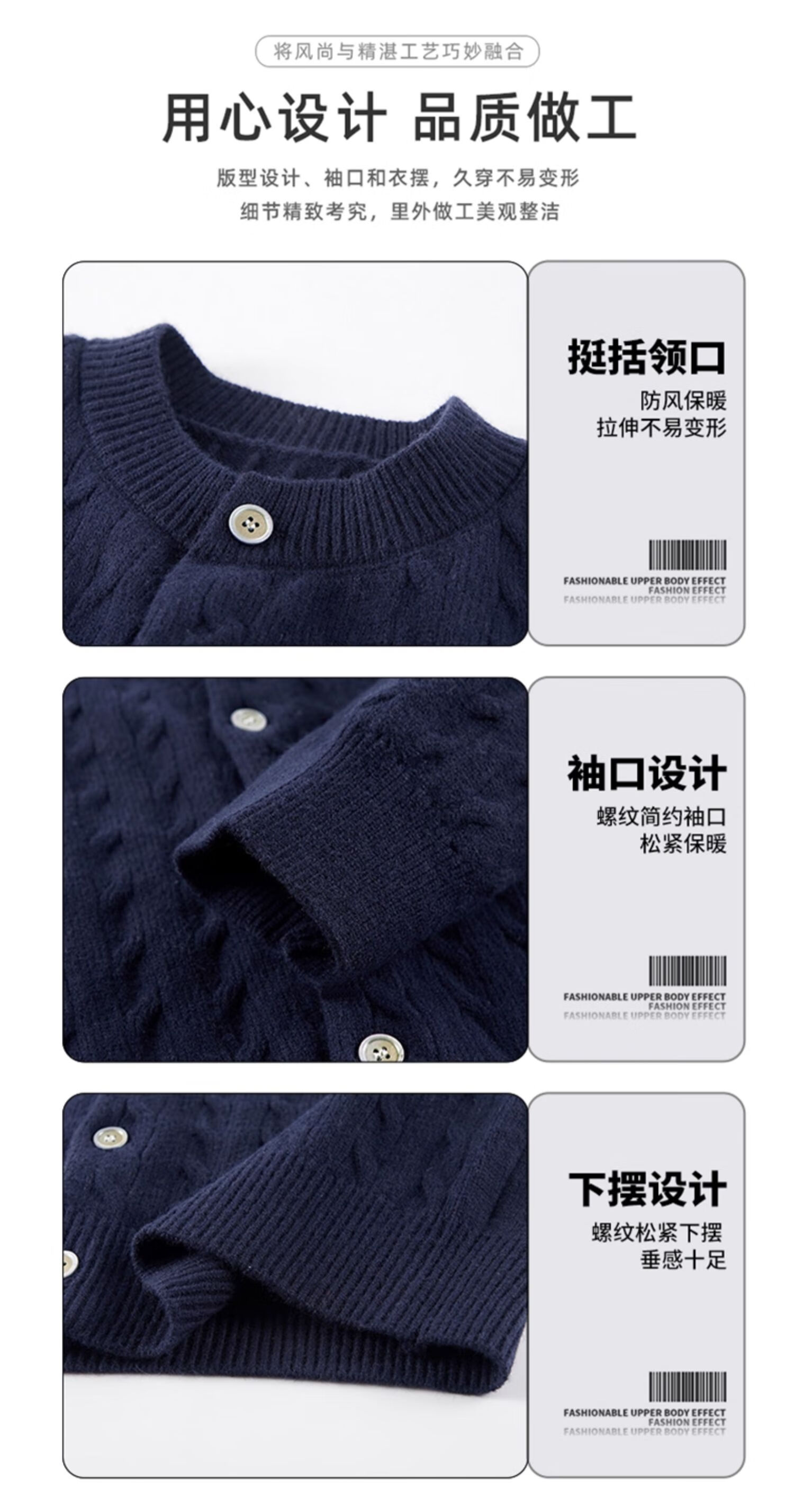 Dingfengbaoluo Cardigan Sweater Crew Neck Autumn Winter Premium Button Long Sleeve Knit Jacket XJE10 Cedar Gray XL 2