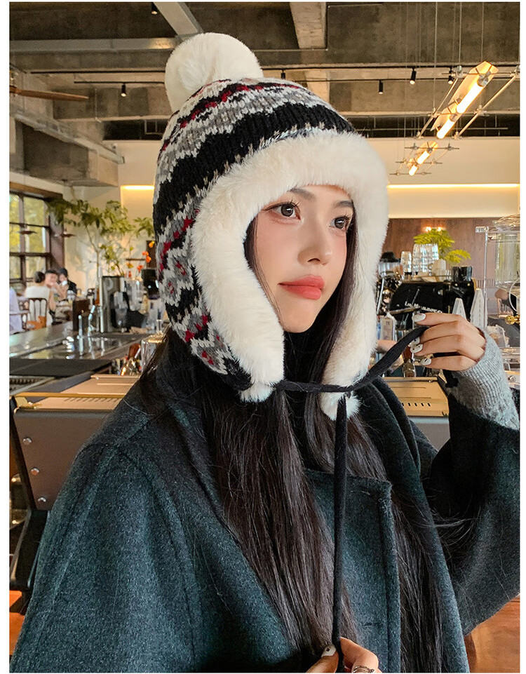 XUEXIMAN Fair Island Women's Winter Northeast Cold-Resistant Ear Protection Knitted Cotton Hat Windproof Harbin Travel Warm Lei Feng Hat 3