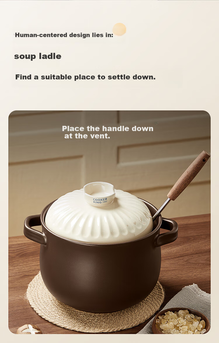 COOKER KING Ceramic Pot 4.5L Casserole for Soup, Medicinal Decoction, Porridge, Rice, Stew Pot Health Soup Pot Large Belly Pot for Open Flame Use 10