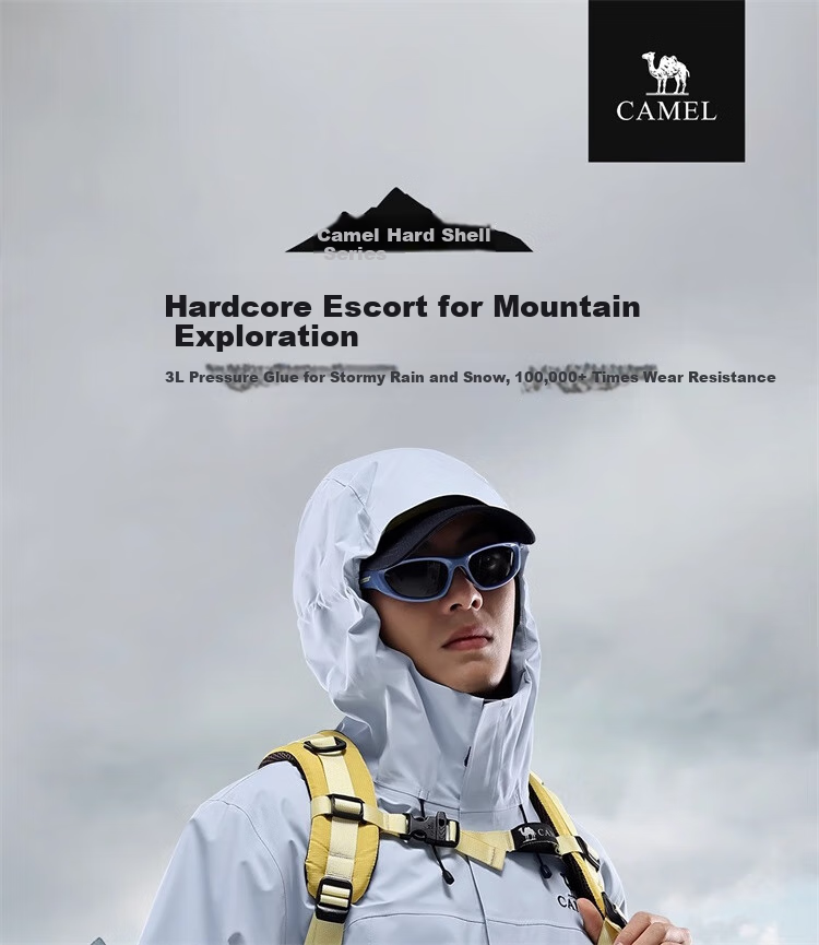 CAMEL Single-Layer Hardshell Jacket, Outdoor Professional Sealed Full-Weather Rainproof Camping Mountaineering Coat, Model 31864 5