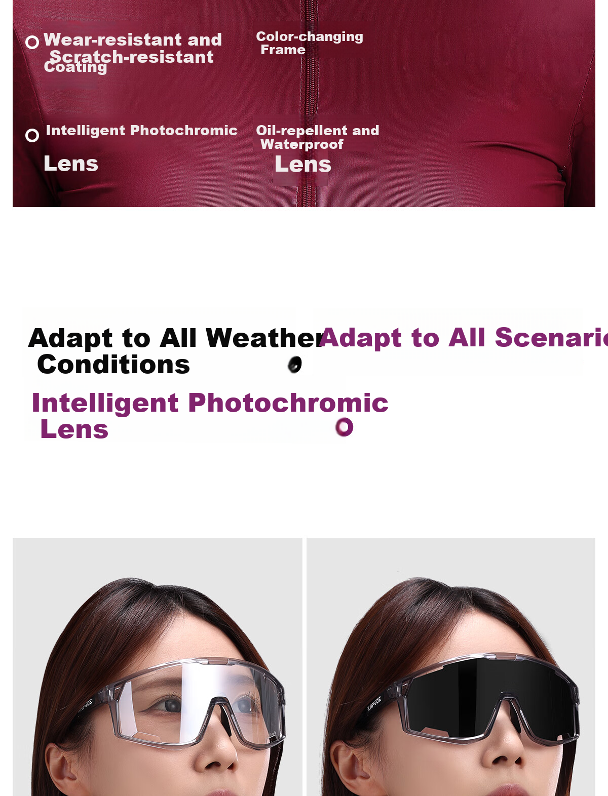 KAPVOE Full-Frame Photochromic Cycling Glasses for Day And Night Use, Outdoor Sports Goggles Suitable for Both Men And Wome 2