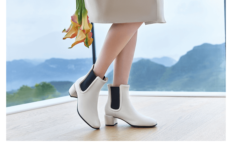 ECCO Winter New Mid-Heel Short Chelsea Boots British Style Square Toe 290993 Black Size 38 5