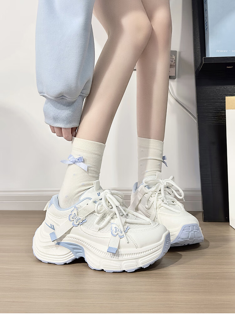 Warrior White Blue Butterfly Dad Sneakers Women New Casual Lightweight Student Sports Shoes White Pink 36 1