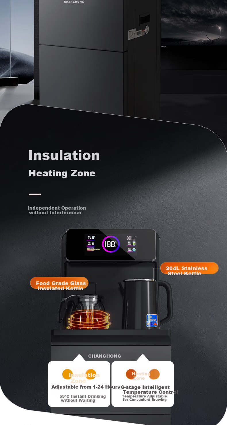 Zhanghong Tea Bar Machine Home Water Dispenser High-End Intelligent Bottom-Loading Water Tank Automatic All-In Kettle Floor-Standing Cabinet-Style Multifunctional Living Room Tea Maker CH-T201 Starry Black 7