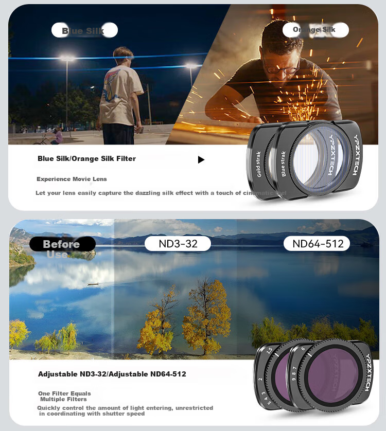 Yingshijiang Pocket 3 Filter Magnetic Quick-Release Adjustable ND Neutral Density Filter Set, 1/4 Black Soft CPL Polarizing Starlight, Pocket Camera Lens Accessories, Teleconverter 3
