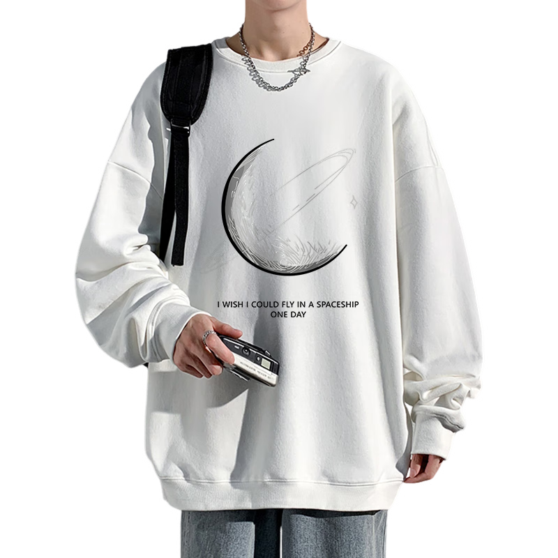 NASA GISS Official Streetwear Men's Autumn Trendy Printed Loose Fit Crewneck Pullover Jacket White 2XL