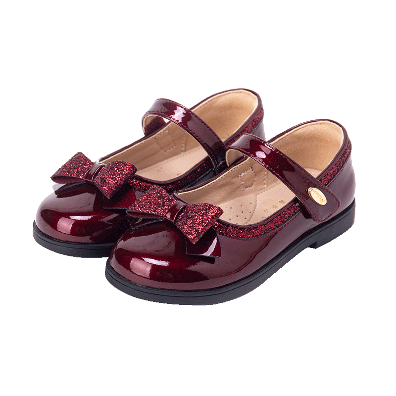 Fulomi Girls' Leather Shoes Children's Princess Mirror Soft Sole Performance Shoes Children's Square Toe Leather Shoes Wine Red Size 32
