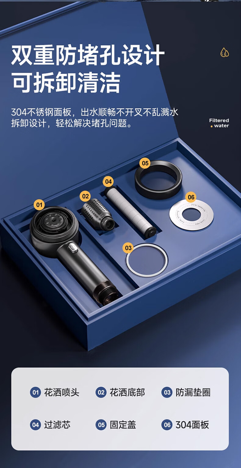 HOMK [Germany] Shower Head LP Series, High-Pressure Filtered Shower Set, Handheld Shower Head Three-Piece Set LP79 16