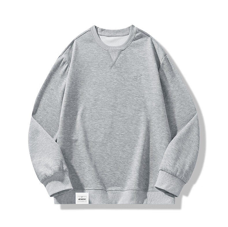 Huili Sweatshirt for Men, Spring And Autumn Trendy Loose Round Neck Long Sleeve T-Shirt, Men's Undershirt Clothing, Men's Wear, Gray, Size M 10