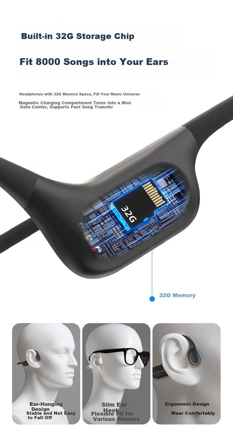 Aiwa AW51 [32GB Large Memory] IPX8 Professional Waterproof Swimming Bone Conduction Bluetooth Headphones, Underwater Sports Wireless Open-Ear Design, Sweat-Resistant 8