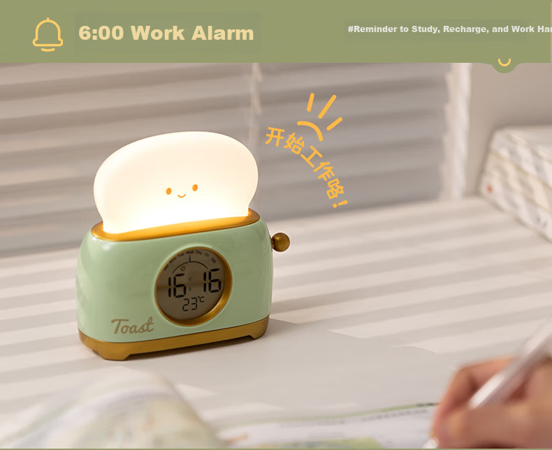 BANDIAN ORIGINality Retro Bread Maker Alarm Clock for Students, Desktop Learning Clock with Night Light, Countdown Timer, Multifunctional Bedside Sleep Light, Back-To Gift, Cream Yellow 4