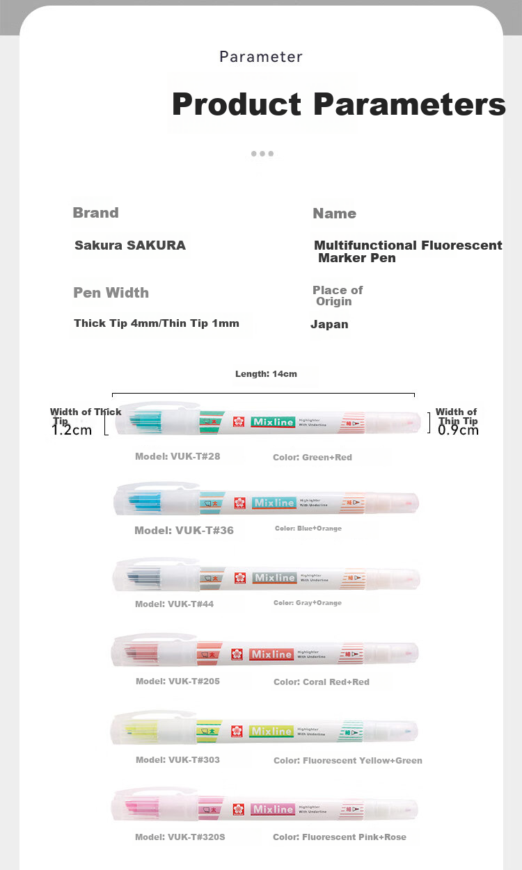 SAKURA Multifunctional Dual-Head Highlighter, 6 Colors, Planner Pen, Exam Review Marker, 3-Piece Set, Colorful 2