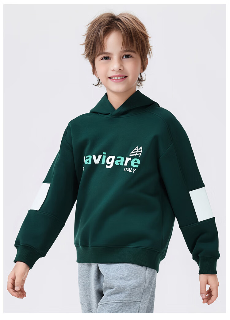 Navigare Boys' Hoodie Spring Children's Hooded Sweatshirt Student Casual Fashion Sailboat Letter Navy Blue 165 20