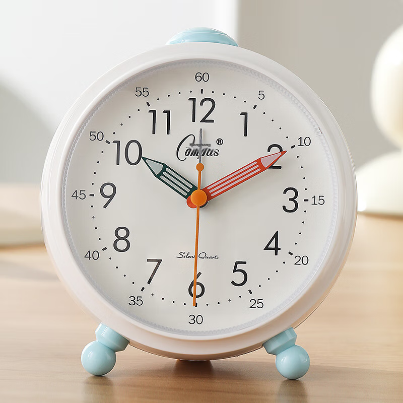 Compas Desktop Alarm Clock for Children And Students, Simple Bedroom Bedside Clock, 2233 Blue, Back-To Seaso